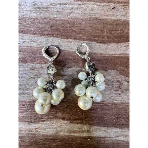Givenchy Vintage Faux Pearl Cluster Dangle Earrings With Rhinestone Accents - Picture 2 of 8